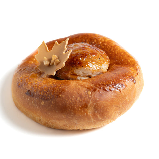 French brioche filled with creamy crème brûlée, handcrafted for the Thanksgiving season at Yann Haute Patisserie in Calgary.