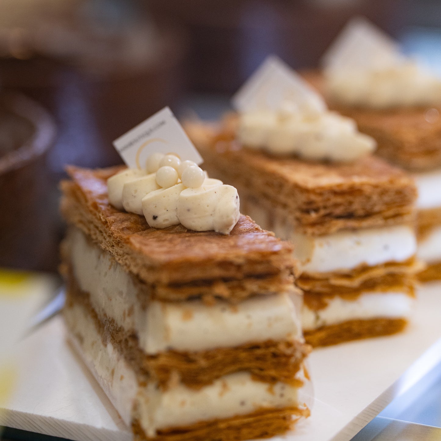 French mille feuille dessert with light puff pastry and rich Madagascar vanilla bean cream crafted in Calgary