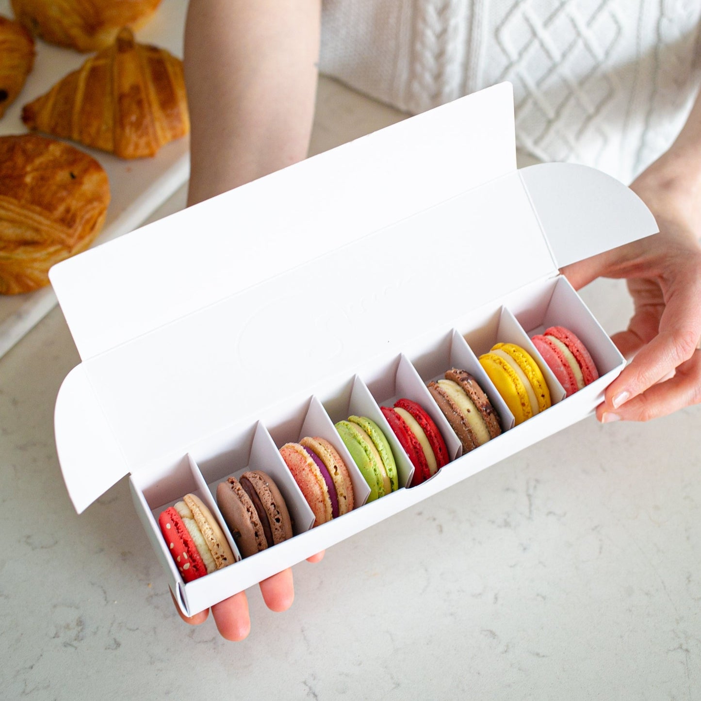 Seasonal macarons in natural colours (ecxept red!) freshly baked in Calgary.