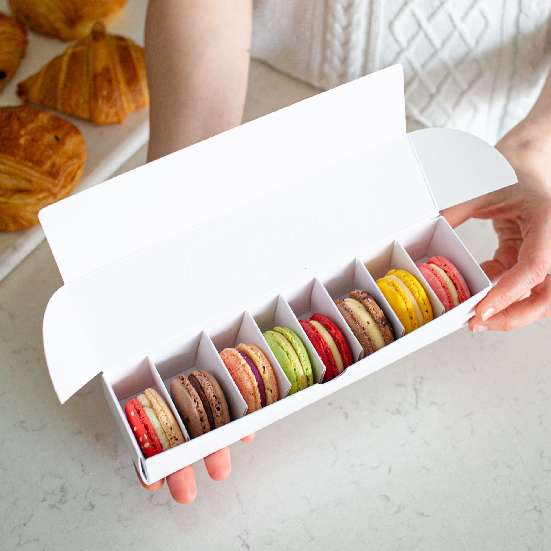 Seasonal macarons in natural colours (ecxept red!) freshly baked in Calgary.