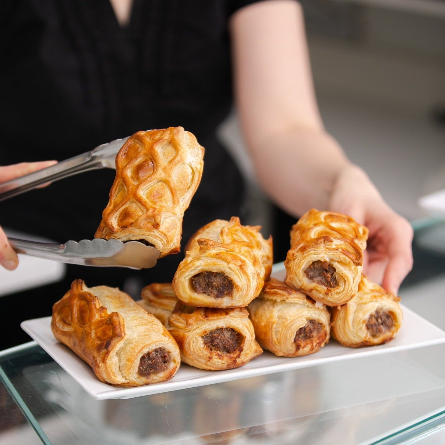 Sausage rolls, real Alberta porc & our homemade dough. Yann Haute Patisserie, French dessert boutique in Calgary.