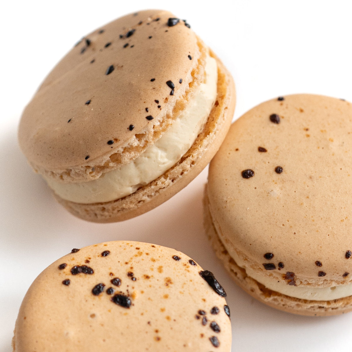 Coffee French macaron handcrafted at Yann Haute Patisserie in Calgary.