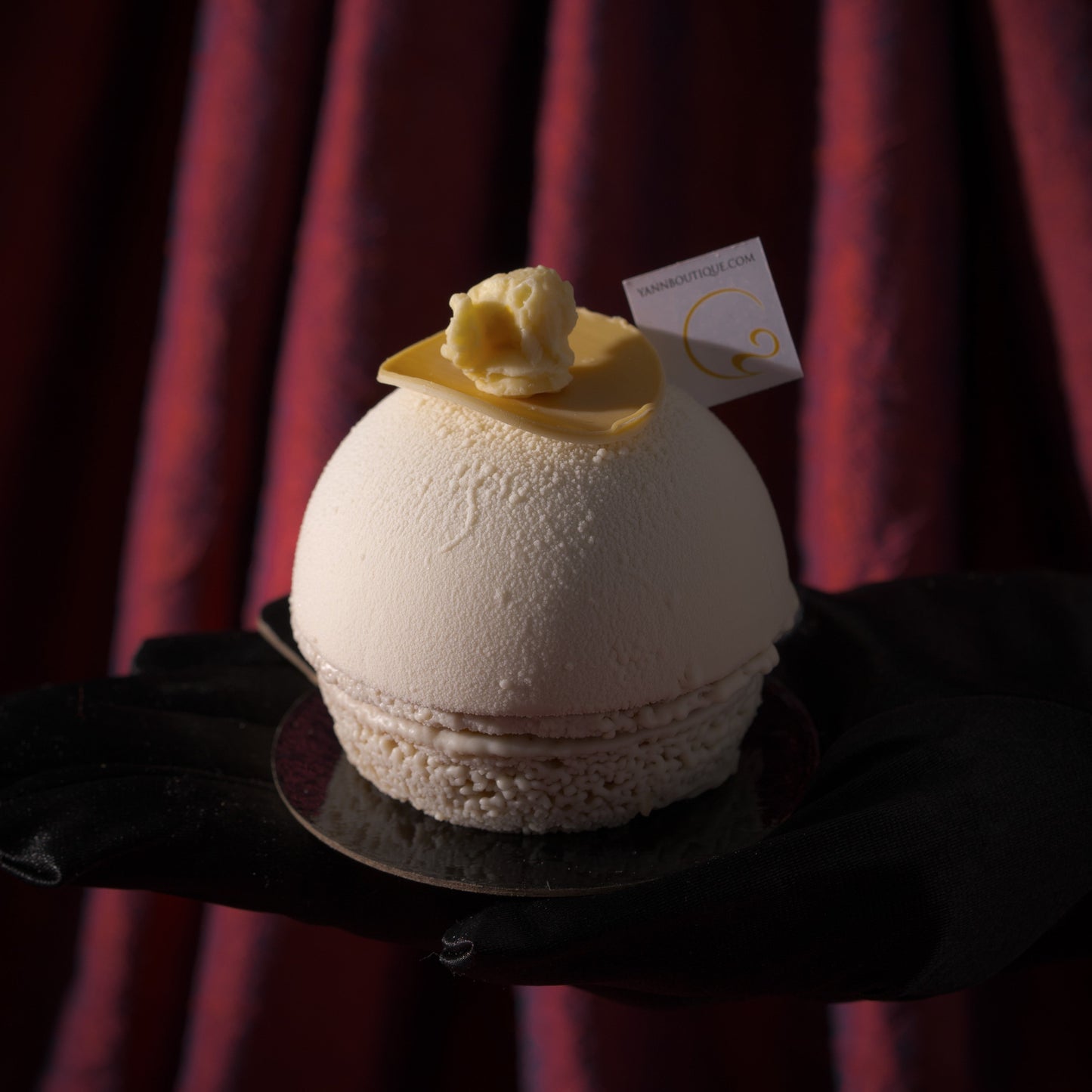 Popcorn-inspired Father's Day cake with layers of corn chocolate blondie, corn cremeux, crunchy corn praline, and chocolate bavaroise, perfect for sharing during movie night.