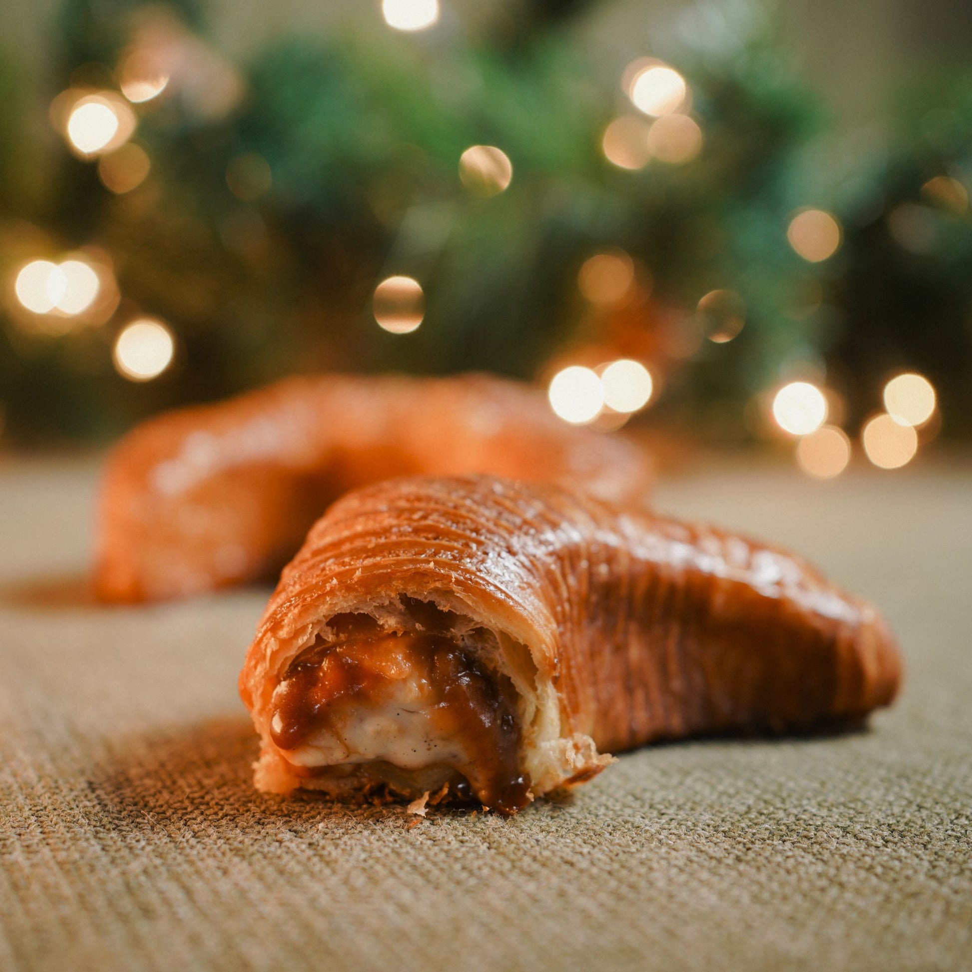 Nostalgic caramel rice pudding stuffed croissant, handmade in Calgary
