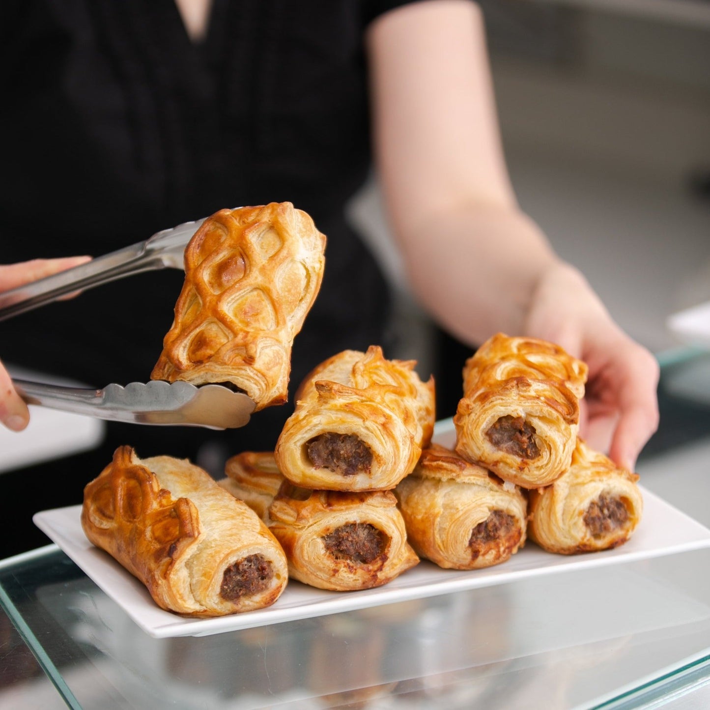 Sausage rolls, real Alberta porc & our homemade dough. Yann Haute Patisserie, French dessert boutique in Calgary. 