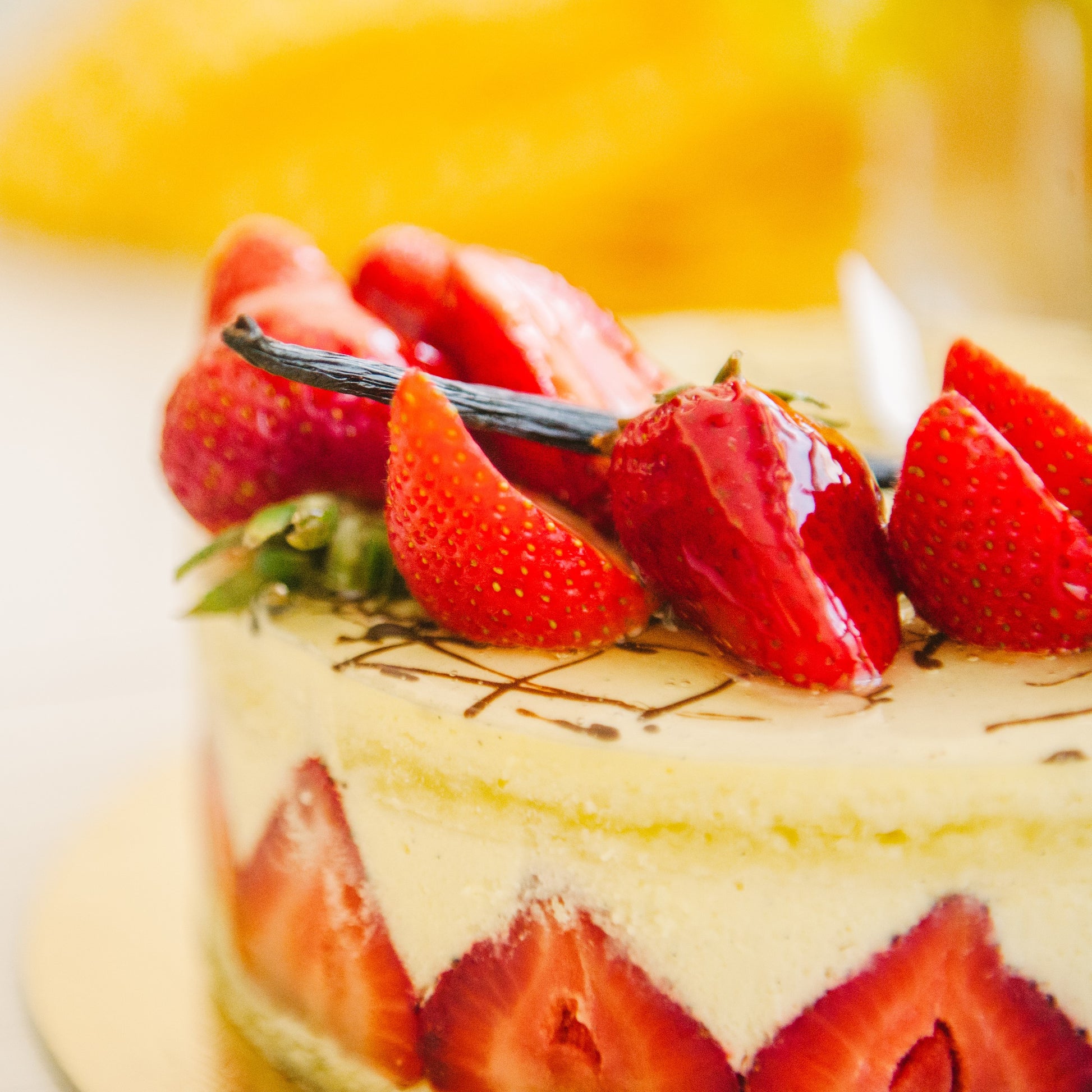 Strawberries and vanilla for the best fresh cake in Calgary!